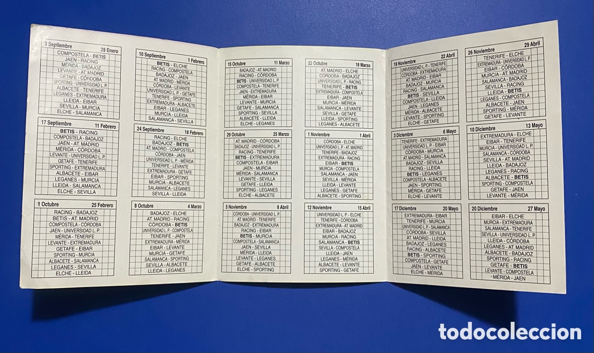 Coleccionismo deportivo: Calendario Betis liga 2000 2001 - Foto 2