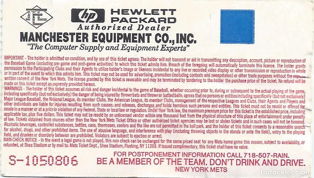 Coleccionismo deportivo: Mets vs. Reds - Shea Stadium - Game 19 - Baseball Ticket (1992) - Foto 2