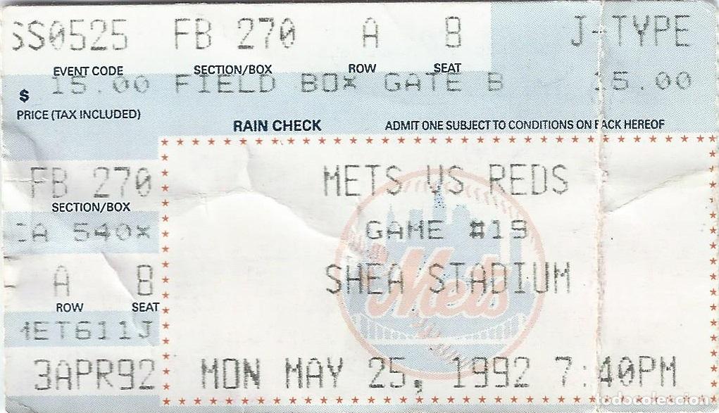 Coleccionismo deportivo: Mets vs. Reds - Shea Stadium - Game 19 - Baseball Ticket (1992) - Foto 1