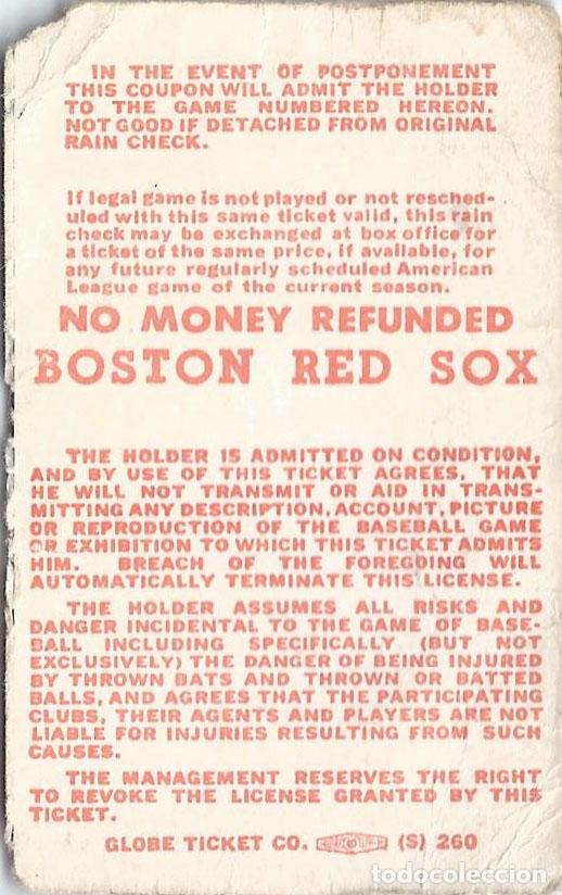 Coleccionismo deportivo: Boston Red Sox vs White Sox - Baseball Ticket (1980) - Foto 2