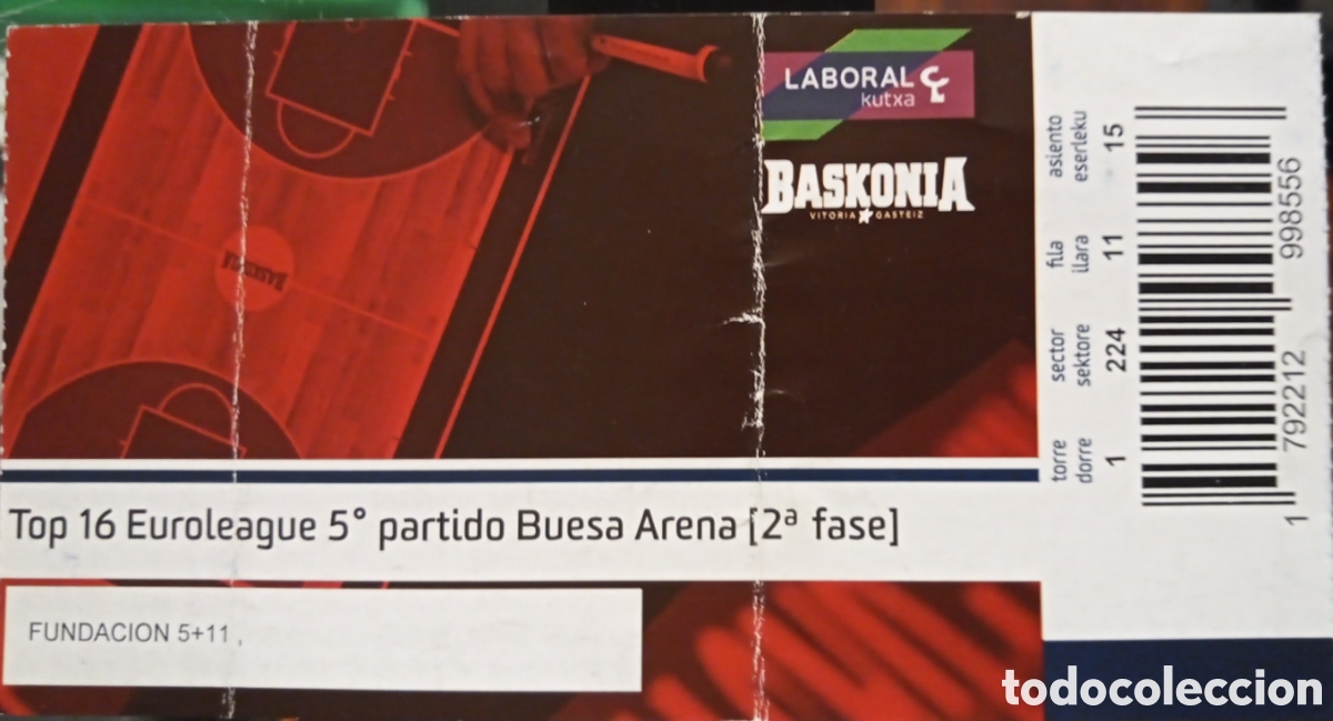 Coleccionismo deportivo: ENTRADA BASKONIA. EUROLIGA - Foto 1