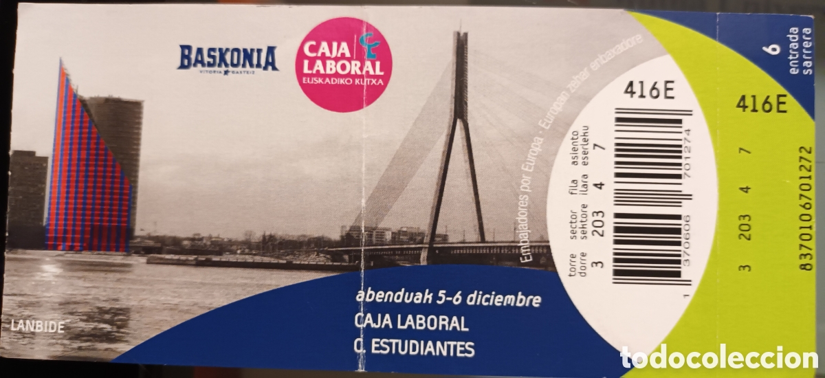 Coleccionismo deportivo: ENTRADA BASKONIA VS ESTUDIANTES - Foto 1