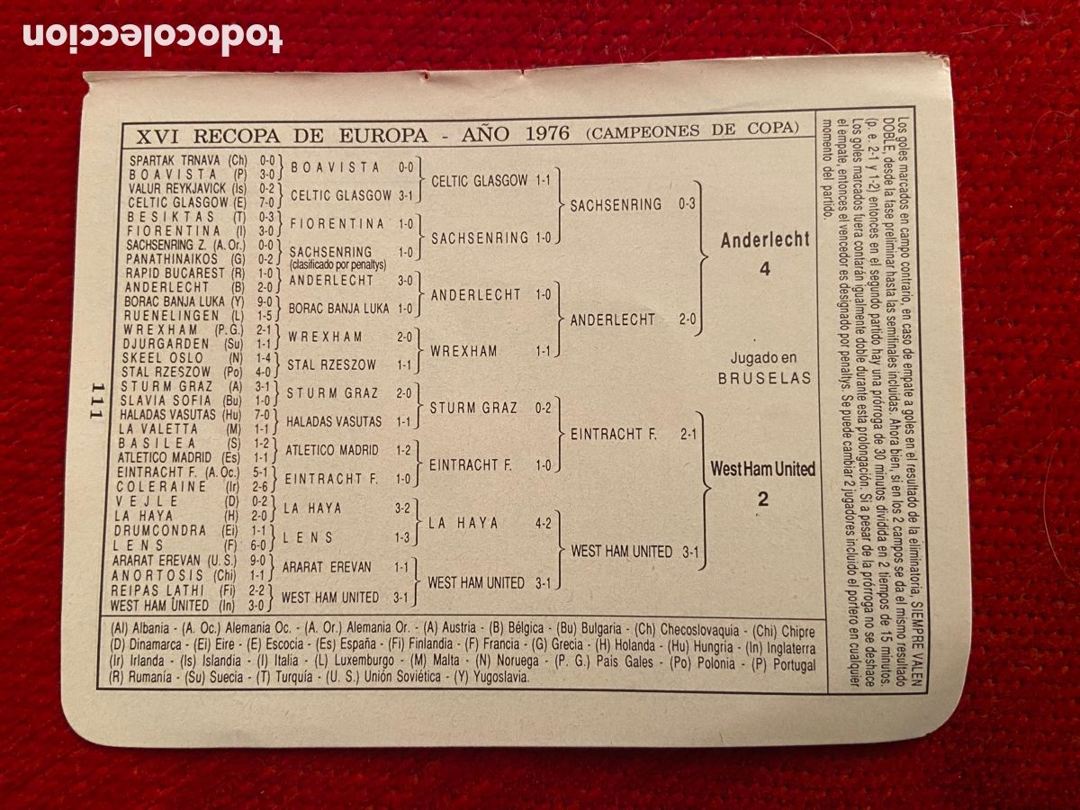Coleccionismo deportivo: R27671 HOJA RESUMEN PROGRAMA FINAL RECOPA 1976 ANDERLECHT 4-2 WEST HAM UNITED - Foto 4