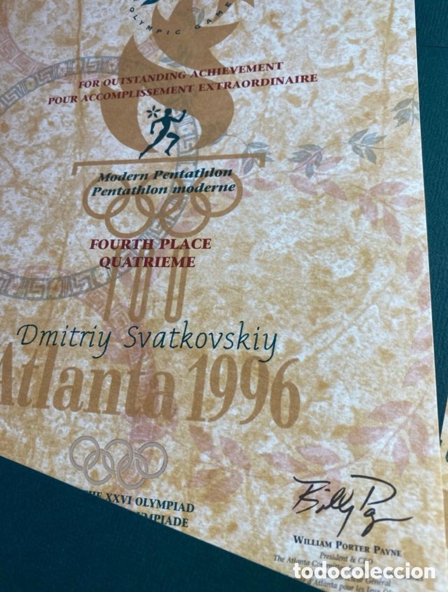 Coleccionismo deportivo: Diploma ol&iacute;mpico original de Atlanta 1996 - Foto 2