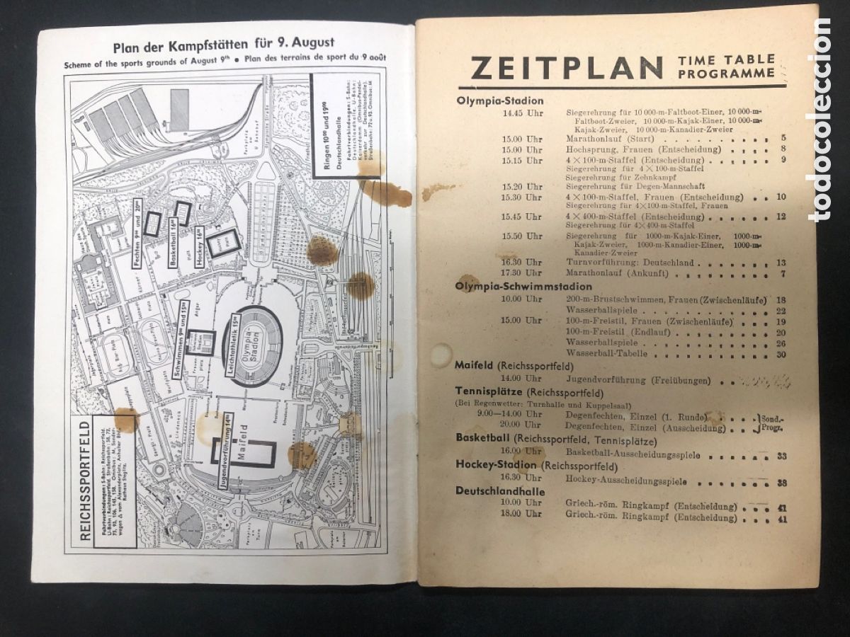 Coleccionismo deportivo: PROGRAMA OFICIAL XI OLIMPIADA DE BERLIN 1936 DIA 9 AGOSTO 1936 - Foto 2