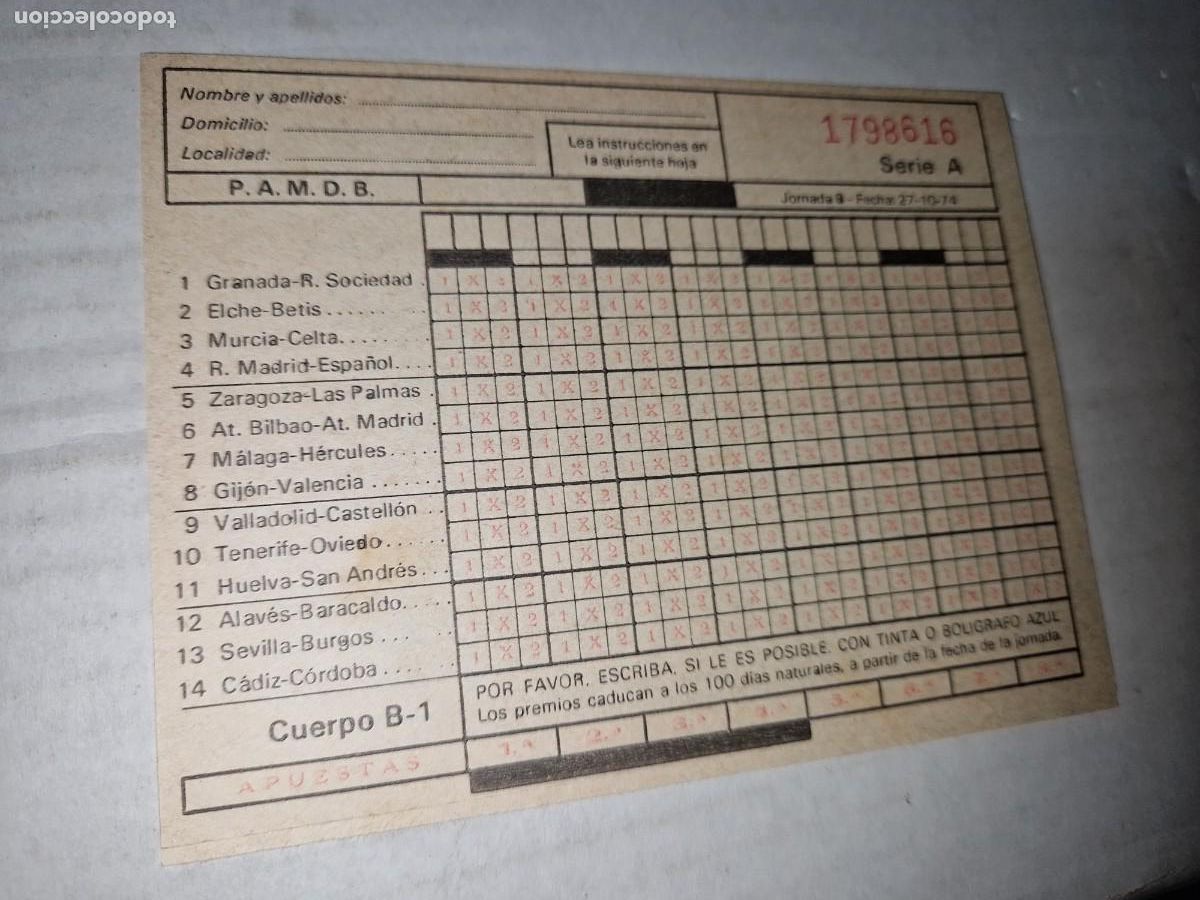Coleccionismo deportivo: boleto quiniela 1974 - Foto 2