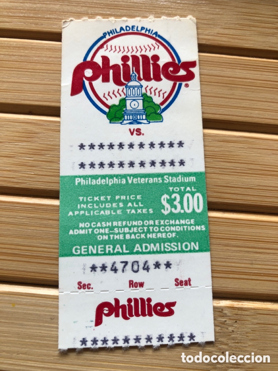 Coleccionismo deportivo: Ticket Entrada Baseball. Phillies de Filadelfia. 1984. ASM - Foto 1