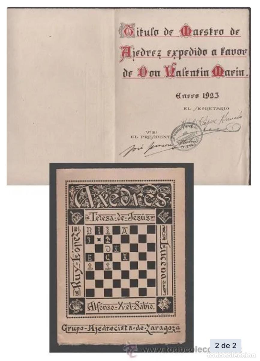 Coleccionismo deportivo: t&iacute;tulo ajedrez maestro valentin marin - Foto 1