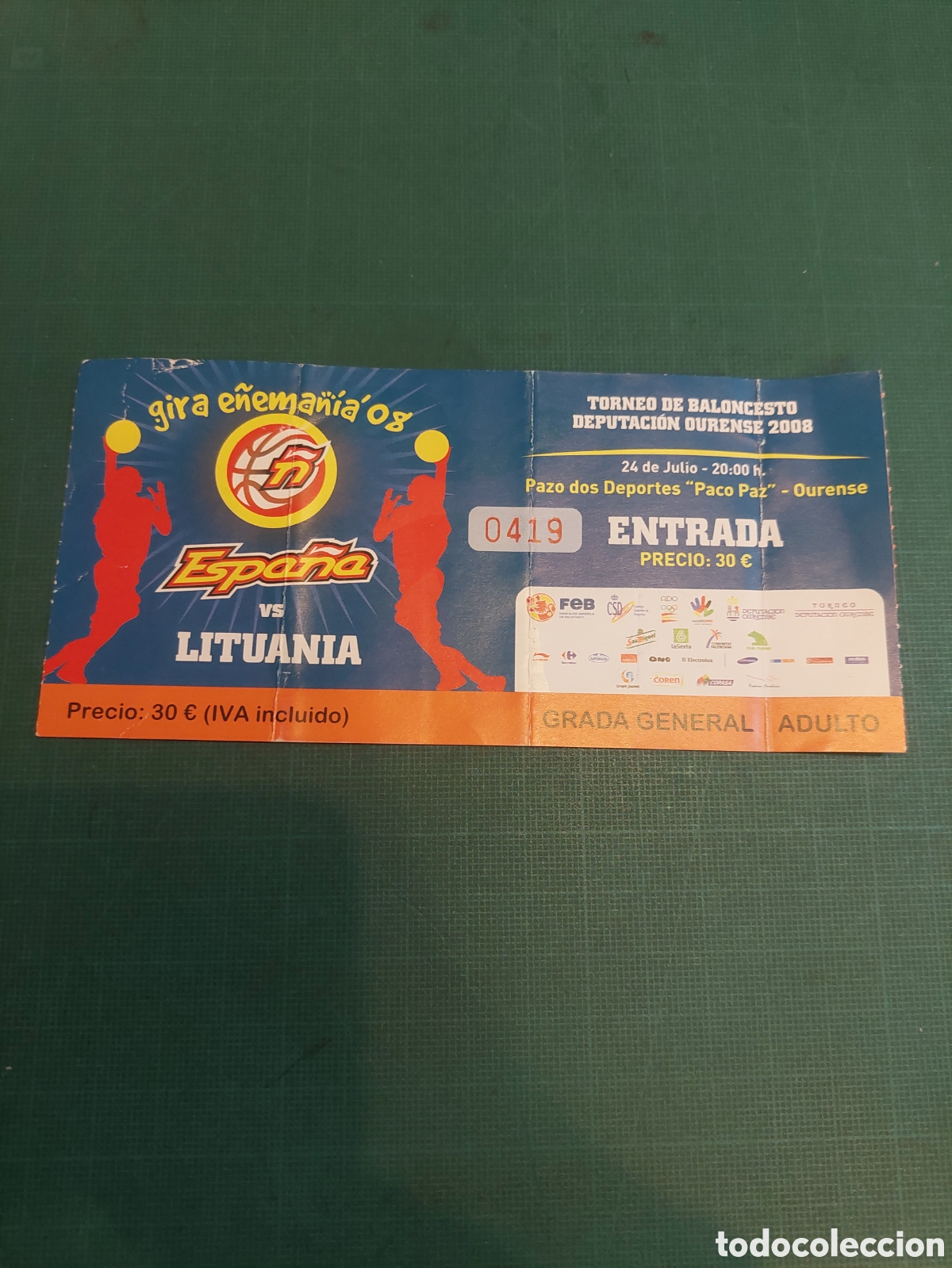 Coleccionismo deportivo: ENTRADA ESPA&Ntilde;A LITUANIA BALONCESTO OURENSE 2008 - Foto 1