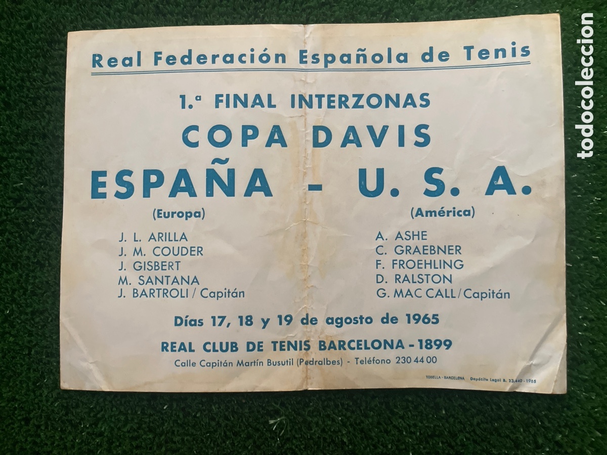 Coleccionismo deportivo: 1965 Arthur Ashe copa davis programa de mano - Foto 1