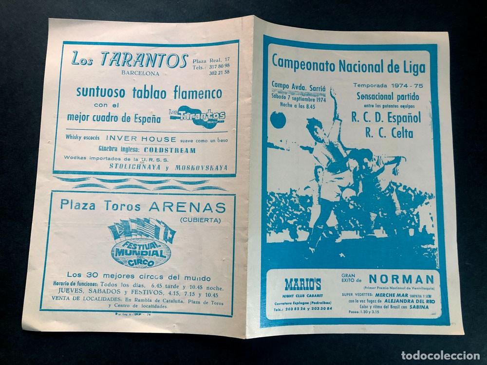 Coleccionismo deportivo: PROGRAMA FUTBOL 1974 - 75 / R.C.D. ESPA&Ntilde;OL - R.C. CELTA / SOLSONA, MARA&Ntilde;ON / - Foto 1