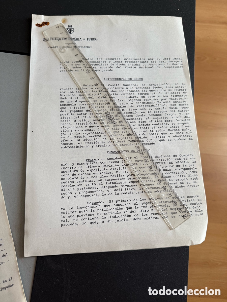 Coleccionismo deportivo: Documentos REAL ZARAGOZA. 1989. Recurso de Apelaci&oacute;n ( SALILLAS ) - Foto 3