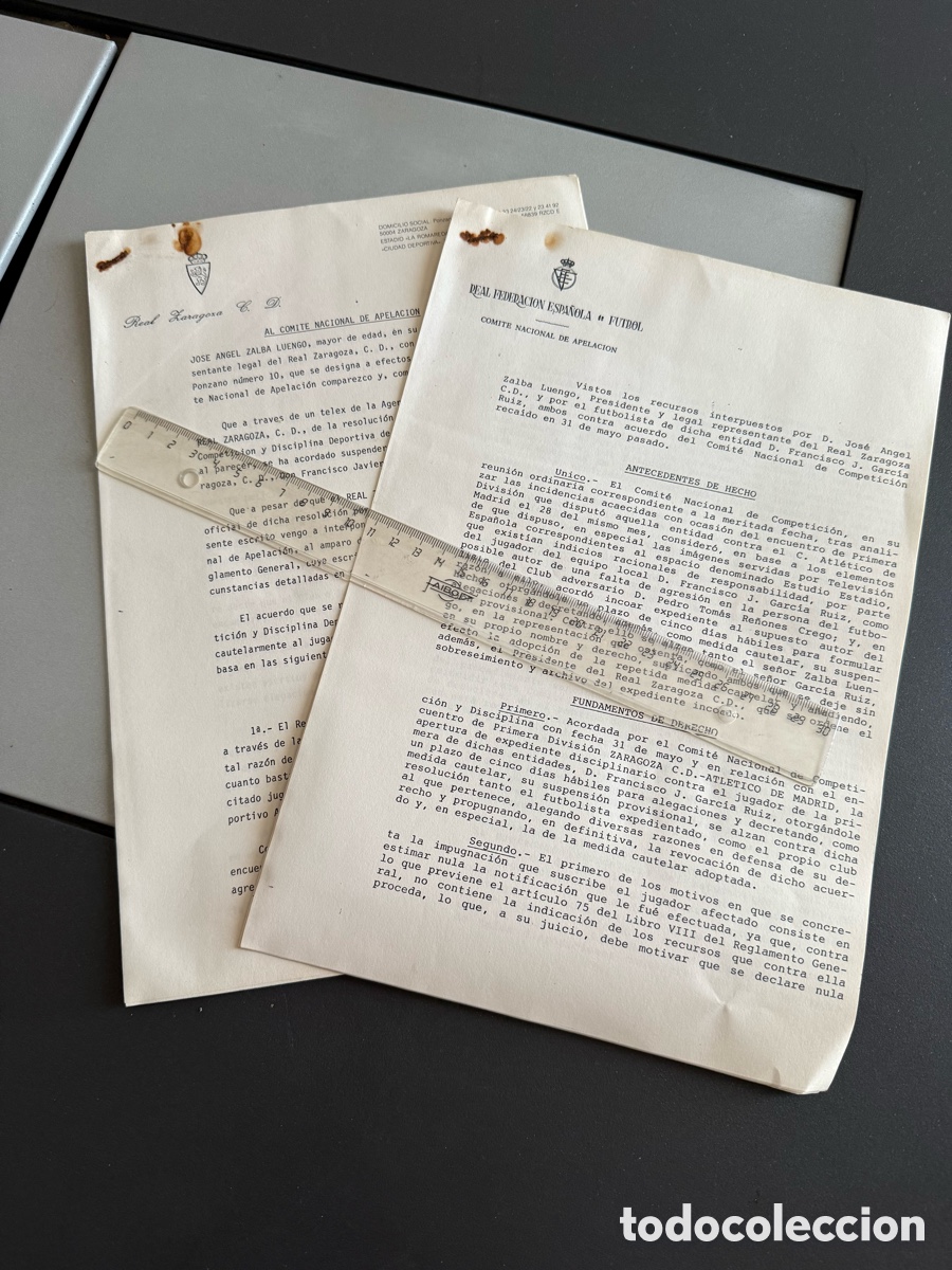 Coleccionismo deportivo: Documentos REAL ZARAGOZA. 1989. Recurso de Apelaci&oacute;n ( SALILLAS ) - Foto 1