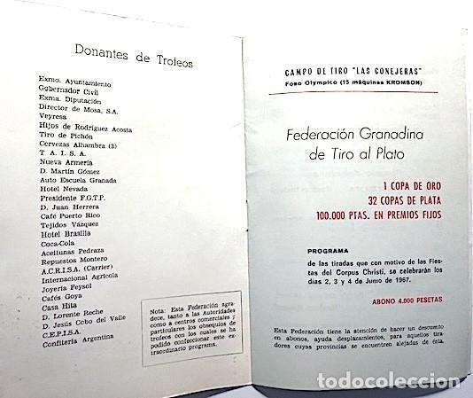 Coleccionismo deportivo: Granada. Tiro al Plato. Junio 1967 (Programa. Premios. Donantes de Trofeos) - Foto 3