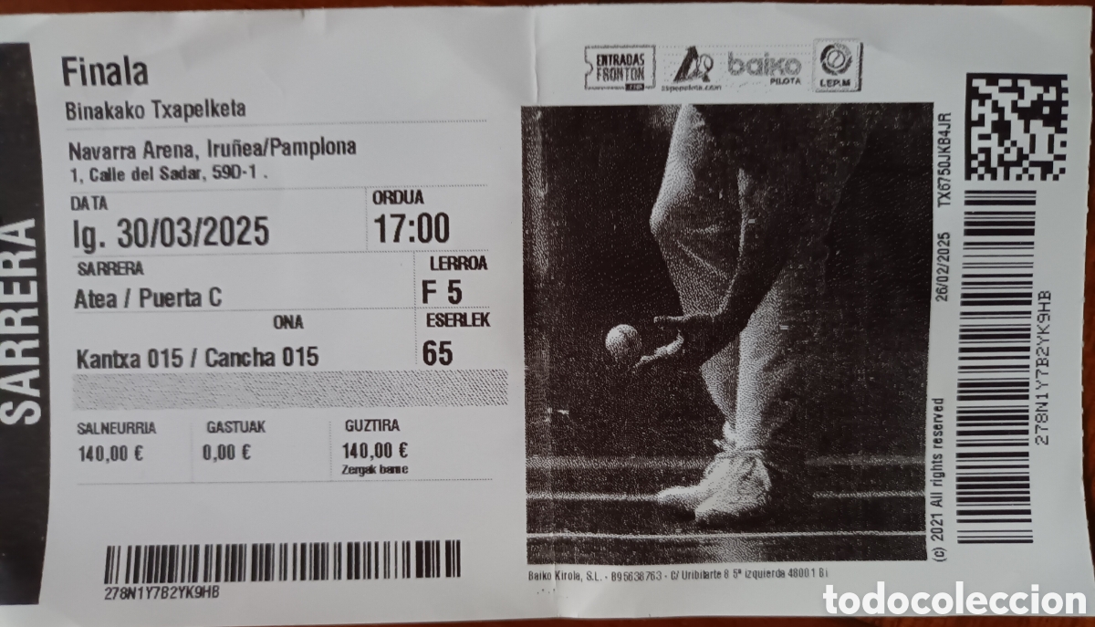 Coleccionismo deportivo: ENTRADA FINAL DE PAREJA. PELOTA MANO - Foto 1