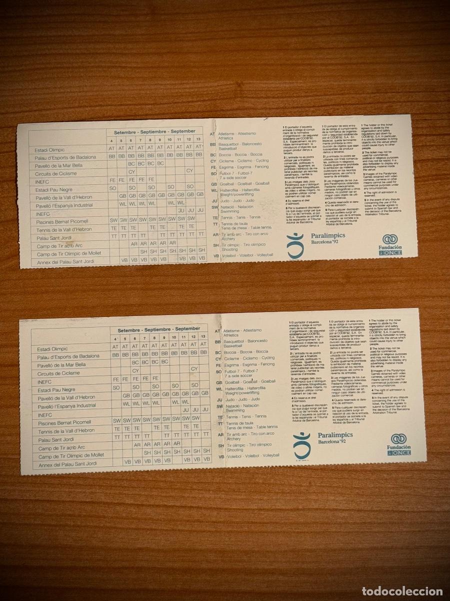 Coleccionismo deportivo: Entradas Paral&iacute;mpicos Barcelona 92 - Foto 2