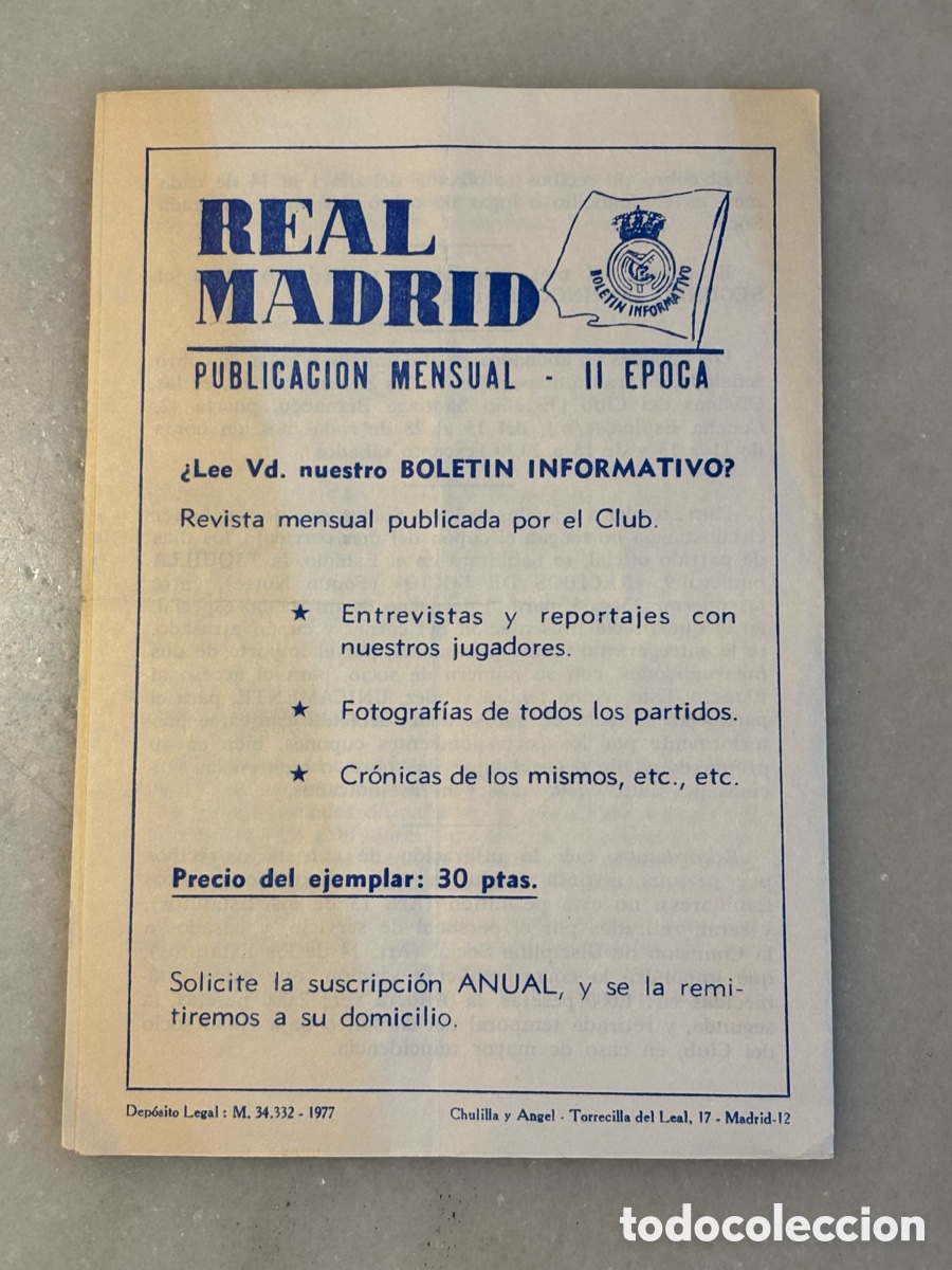 Coleccionismo deportivo: Bolet&iacute;n publicaci&oacute;n mensual Real Madrid. 1977 - Foto 3