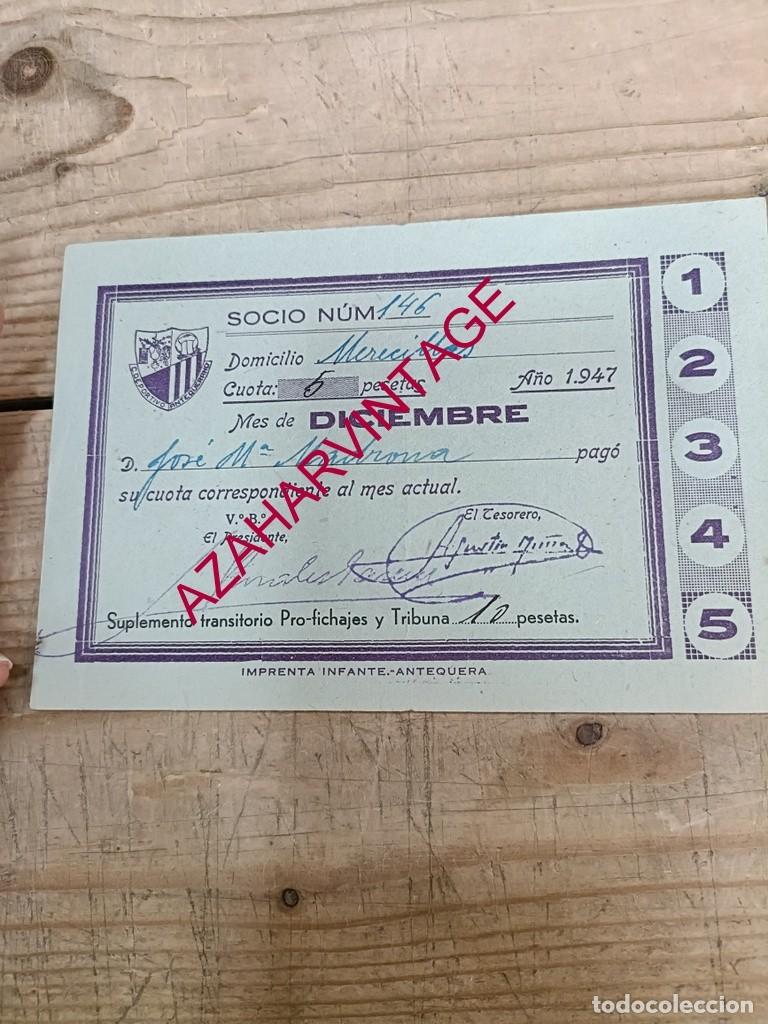 Coleccionismo deportivo: ANTEQUERA, 1947, CUOTA SOCIO C.D. ANTEQUERANO - Foto 1