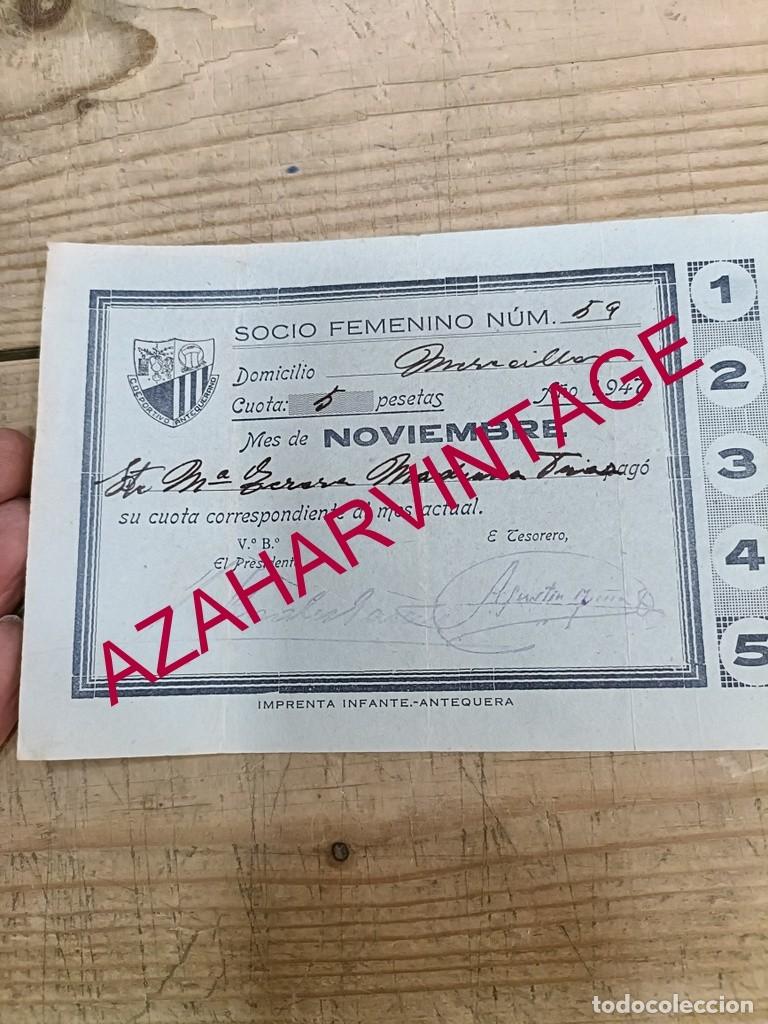 Coleccionismo deportivo: ANTEQUERA, 1947, CUOTA SOCIO C.D. ANTEQUERANO - Foto 1