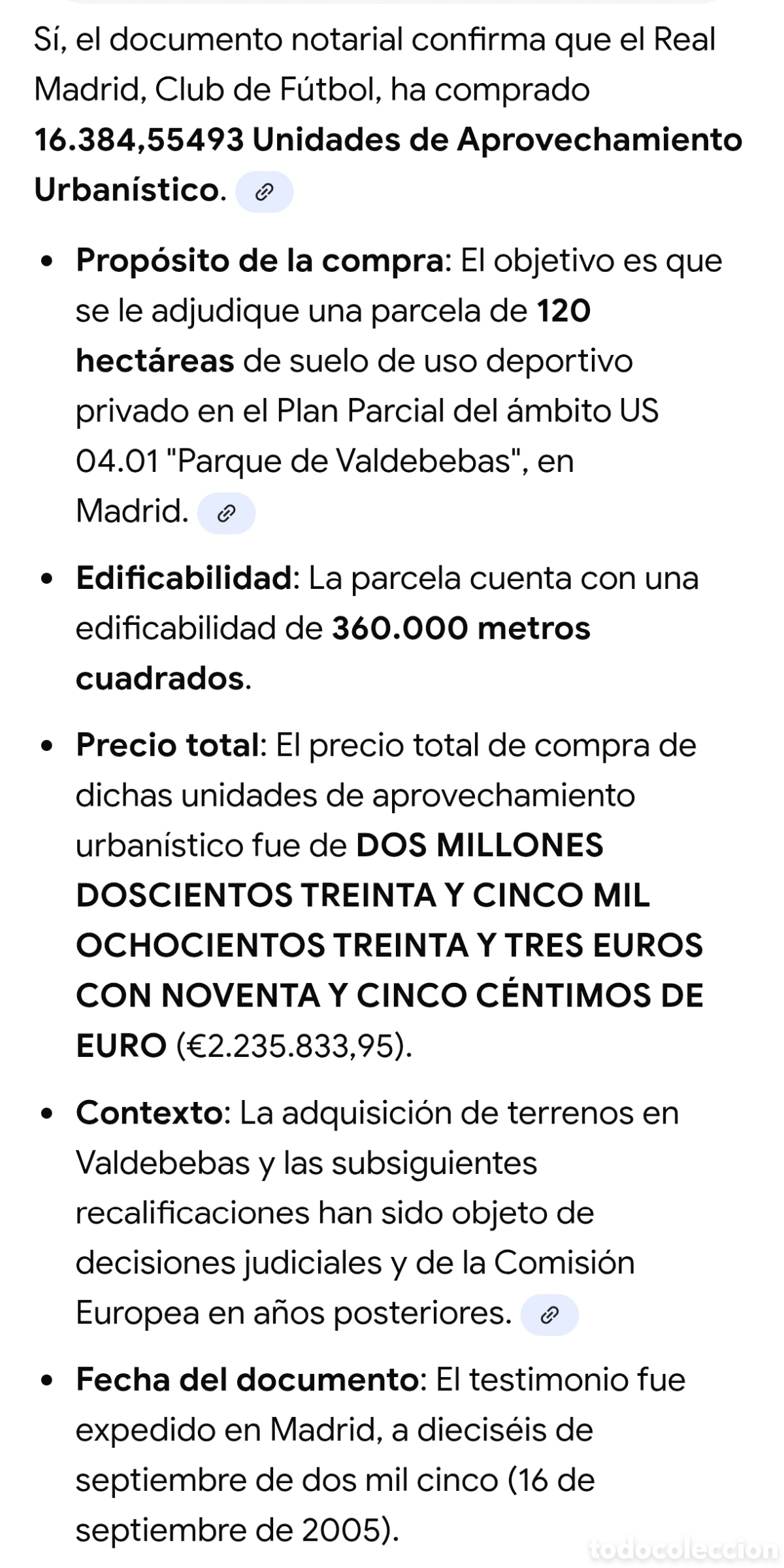 Coleccionismo deportivo: Documento notarial Real Madrid Valdebebas - Foto 2