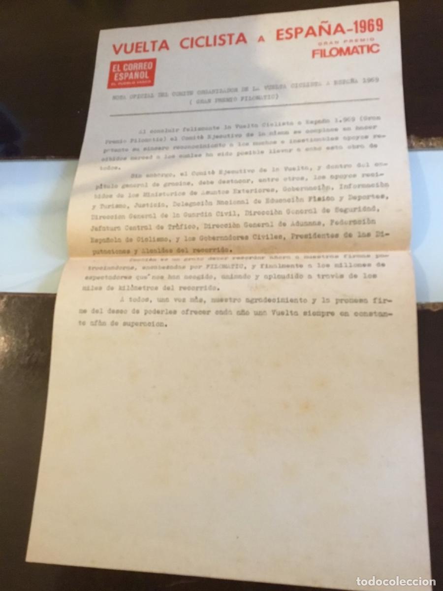 Coleccionismo deportivo: Antiguo, documento vuelta ciclista Espa&ntilde;a en 1969 - Foto 1