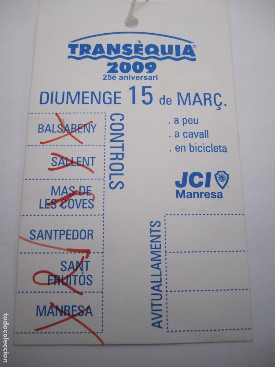 Coleccionismo deportivo: control pase caminada popular transequia 2009 manresa - Foto 1