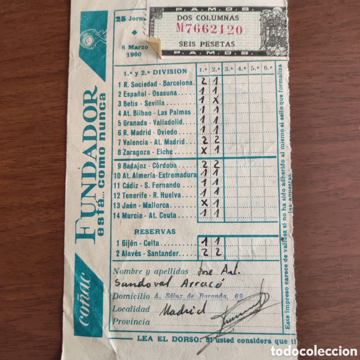 Coleccionismo deportivo: Quiniela muy Antigua. - Foto 2
