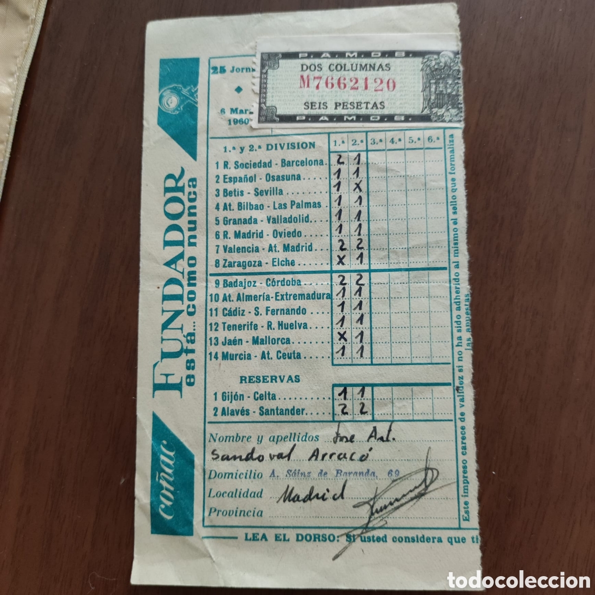 Coleccionismo deportivo: Quiniela muy Antigua. - Foto 1