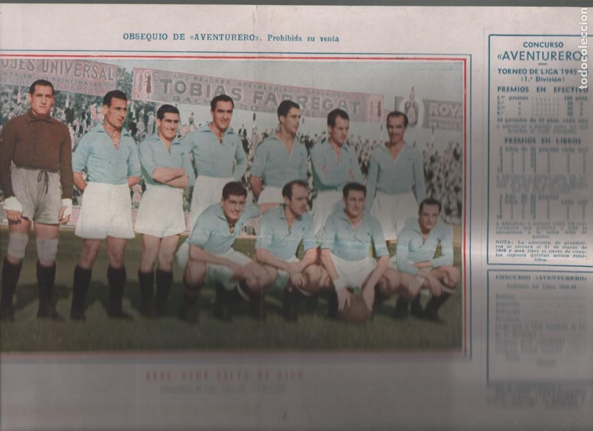 Coleccionismo deportivo: REAL CLUB CELTA DE VIGO. CAMPEONATA LIGA 1945-46. 1&ordf; DIVISION. OBSEQUIO DE AVENTURERO