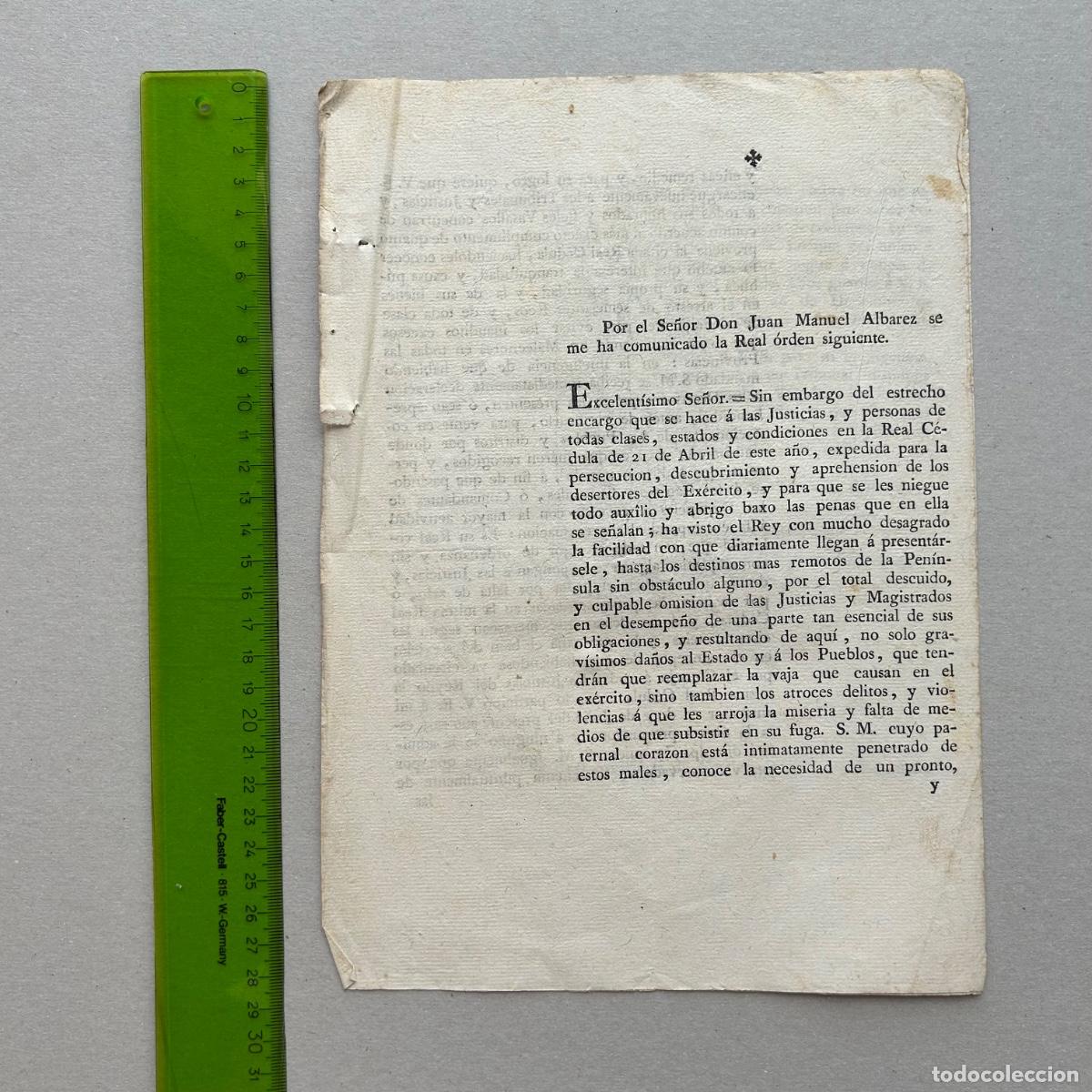 Coleccionismo deportivo: Rara Real Orden (1796) Persecuci&oacute;n de Desertores del Ej&eacute;rcito - Obispo de Salamanca Madrid.