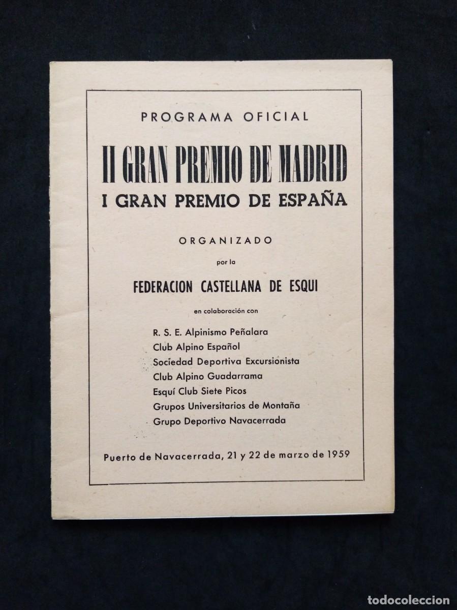 Collezionismo sportivo: PROGRAMA OFICIAL: II GRAN PREMIO DE MADRID Y I GRAN PREMIO DE ESPA&Ntilde;A. FEDERACI&Oacute;N CASTELLANA DE ESQU&Iacute;