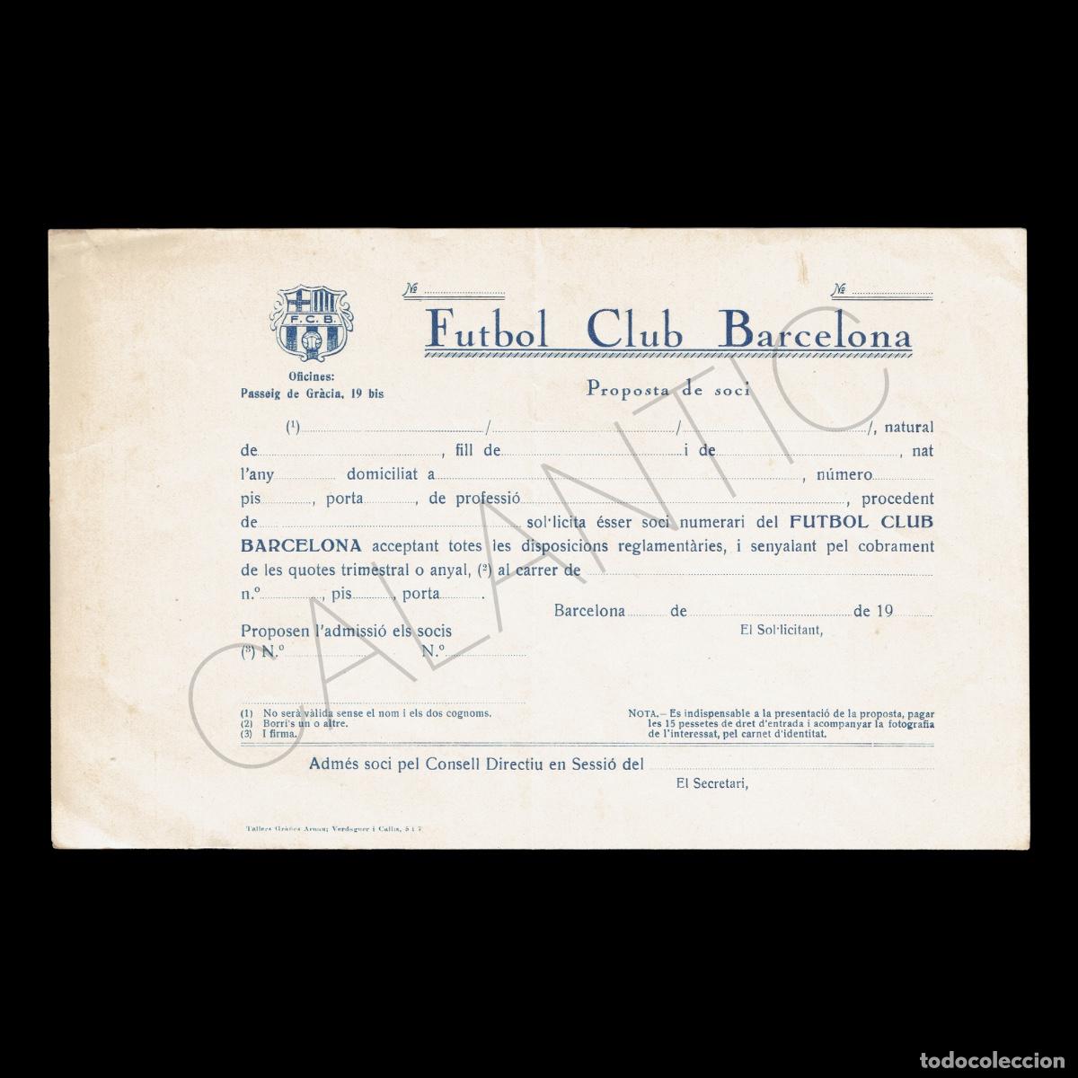 Coleccionismo deportivo: Futbol Club Barcelona &ndash; Anys 1920 &ndash; Proposta de soci Bar&ccedil;a