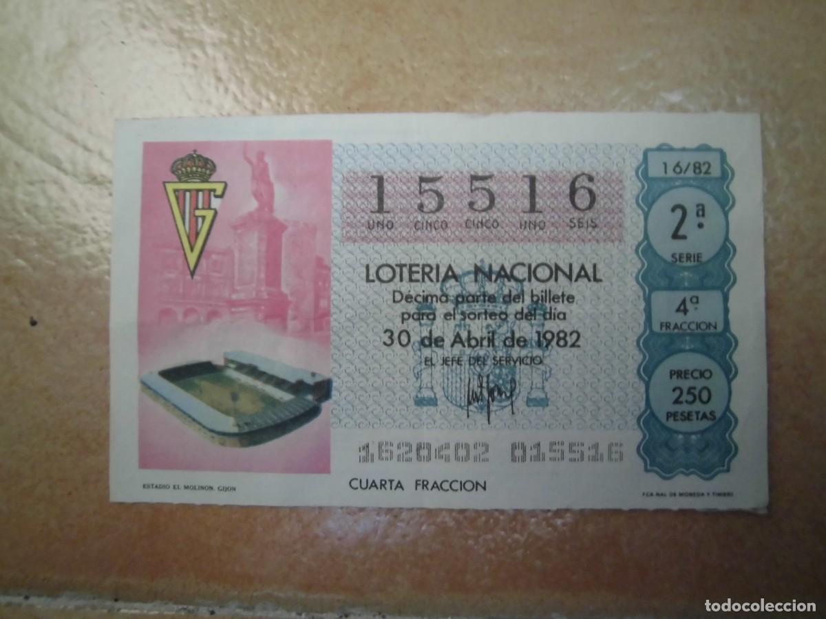 Coleccionismo deportivo: REAL SPORTING DE GIJ&Oacute;N ESTADIO EL MOLIN&Oacute;N SEDE MUNDIAL 82 BILLETE DE LOTER&Iacute;A A&Ntilde;O 1982