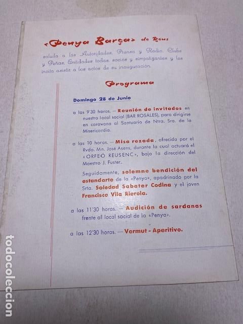 Coleccionismo deportivo: Bar&ccedil;a. Penya Bar&ccedil;a Reus. 1959. Triptico con programa de actos de inaguracion - Foto 3