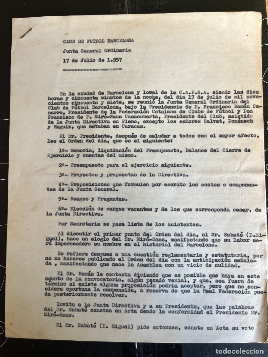 Coleccionismo deportivo: IMPORTANTE DOCUMENTACI&Oacute;N JUNTA GENERAL DEL CLUB DE FUTBOL BARCELONA 1957 CAMP NOU