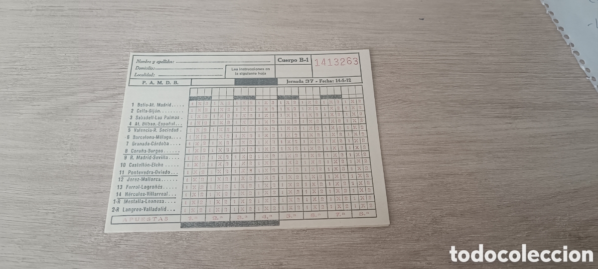 Coleccionismo deportivo: Quiniela antigua -hoja triptica con calco,a&ntilde;o 1972 jornada 37 sin rellenar