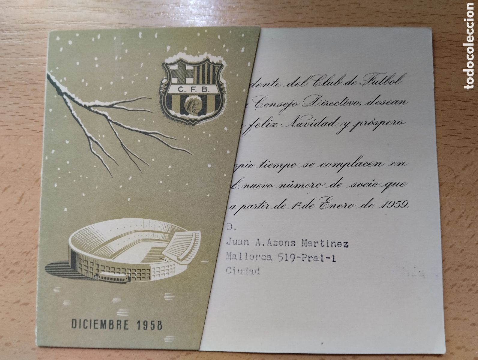Coleccionismo deportivo: FC BARCELONA-FELICITACION ANTIGUA DE NAVIDAD-DICIEMBRE 1958