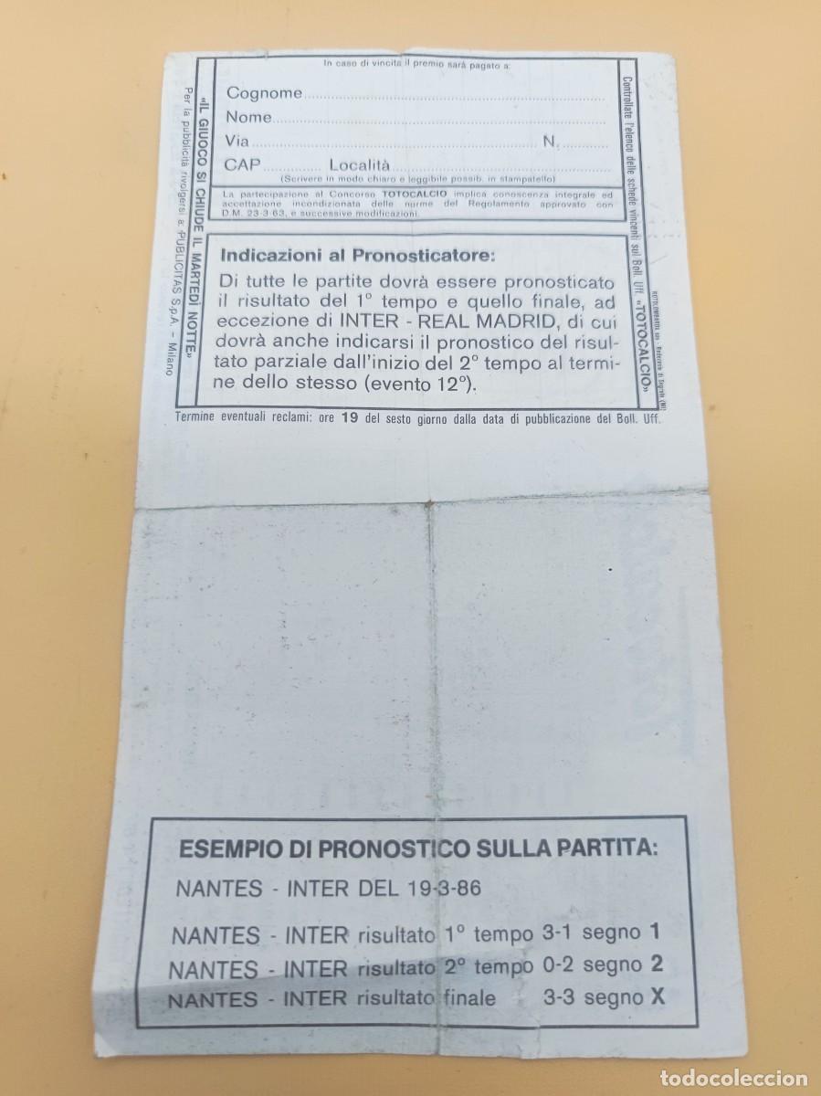Coleccionismo deportivo: QUINIELA ITALIANA 1986 - Foto 2