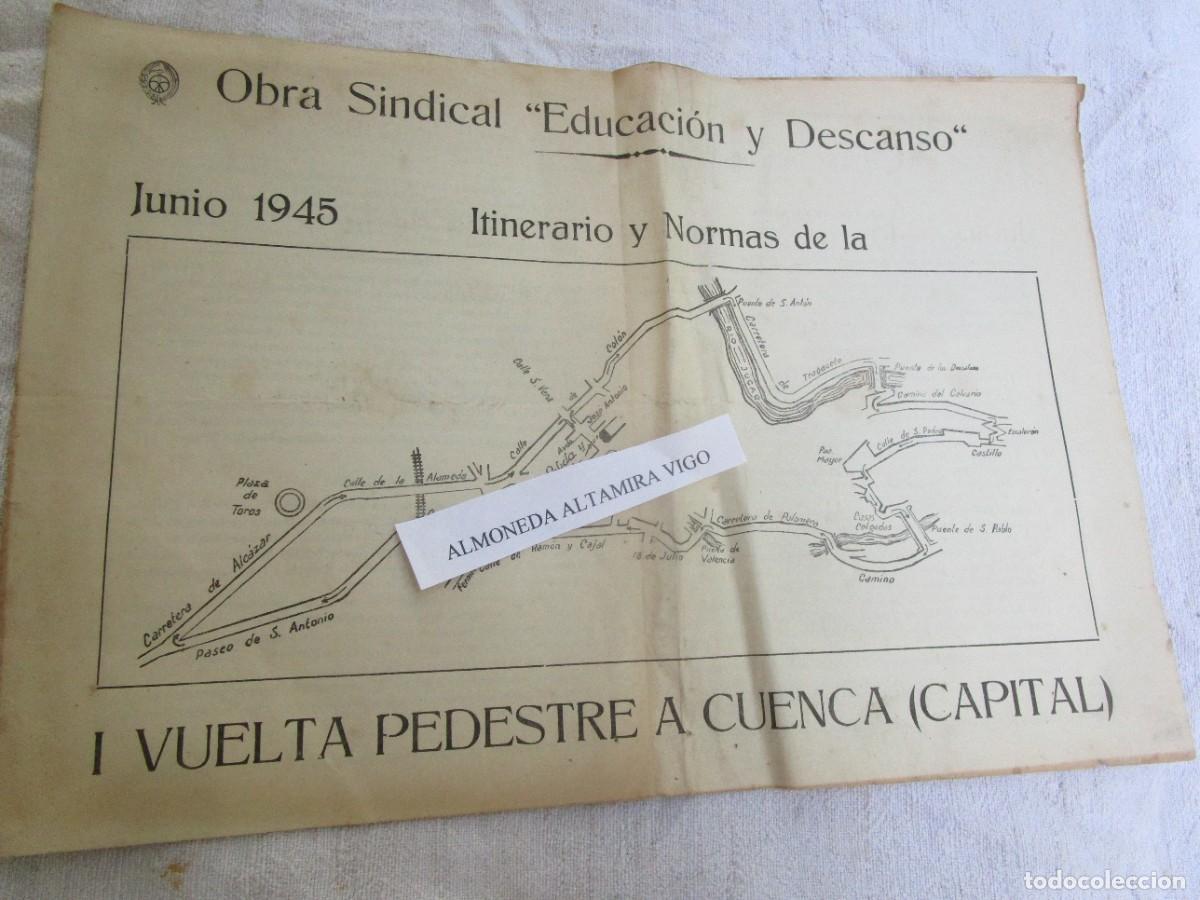 Coleccionismo deportivo: CUENCA 1945 - I&ordf; VUELTA PEDESTRE A LA CAPITAL - ITINERARIOS Y NORMAS - &rdquo; EDUCACION Y DESCANSO &rdquo;. +
