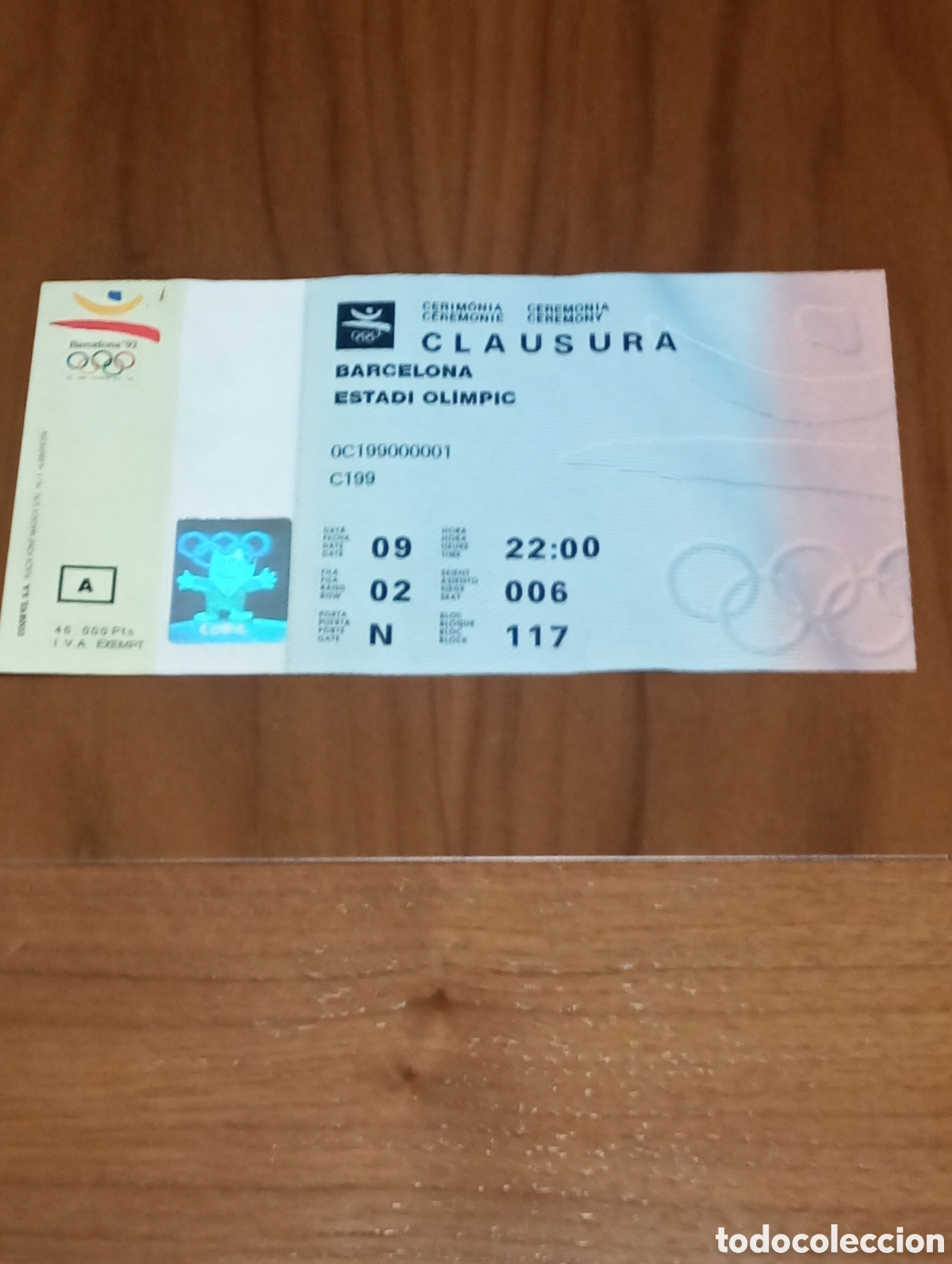 Coleccionismo deportivo: Ticket Entrada Ceremonia Clausura Juegos Ol&iacute;mpicos Barcelona 1992