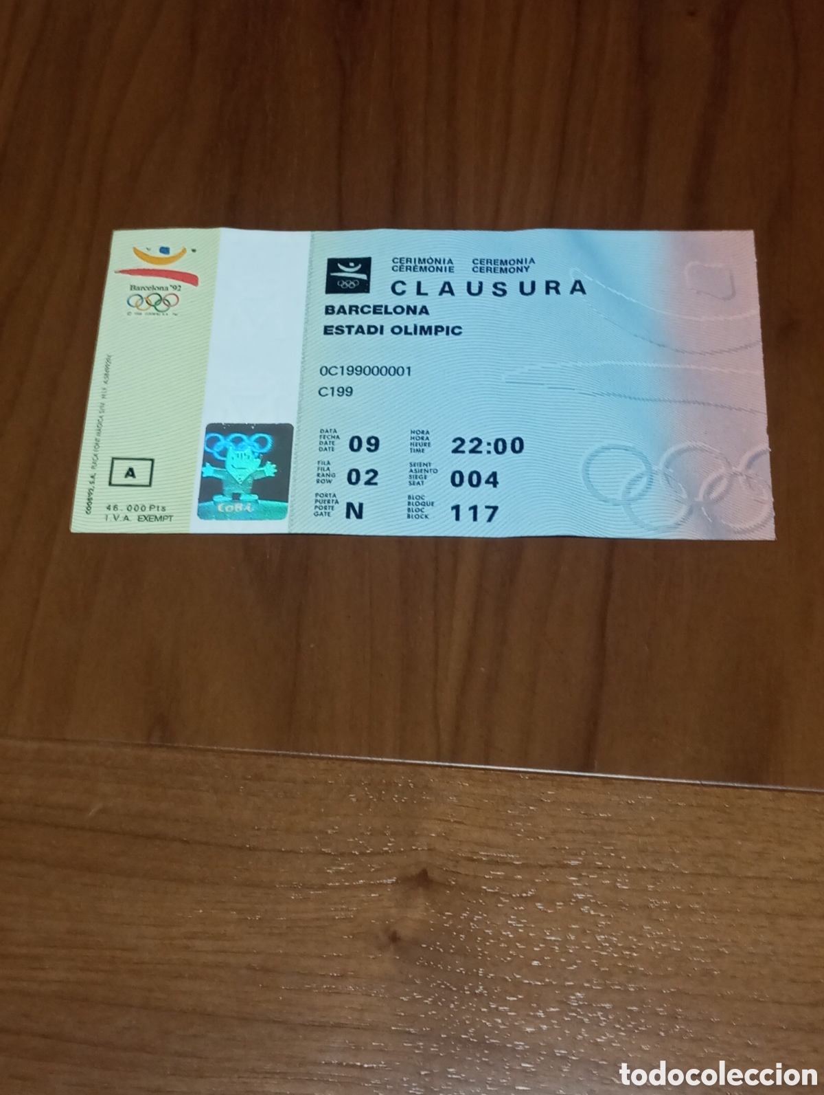 Coleccionismo deportivo: Ticket Entrada Ceremonia Clausura Juegos Ol&iacute;mpicos Barcelona 1992
