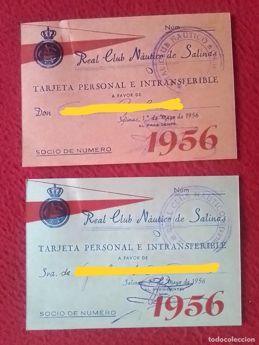 Coleccionismo deportivo: ANTIGUA COLECCI&Oacute;N DE DOS TARJETAS PERSONALES DEL REAL CLUB N&Aacute;UTICO DE SALINAS ASTURIAS, 1956 CARNETS