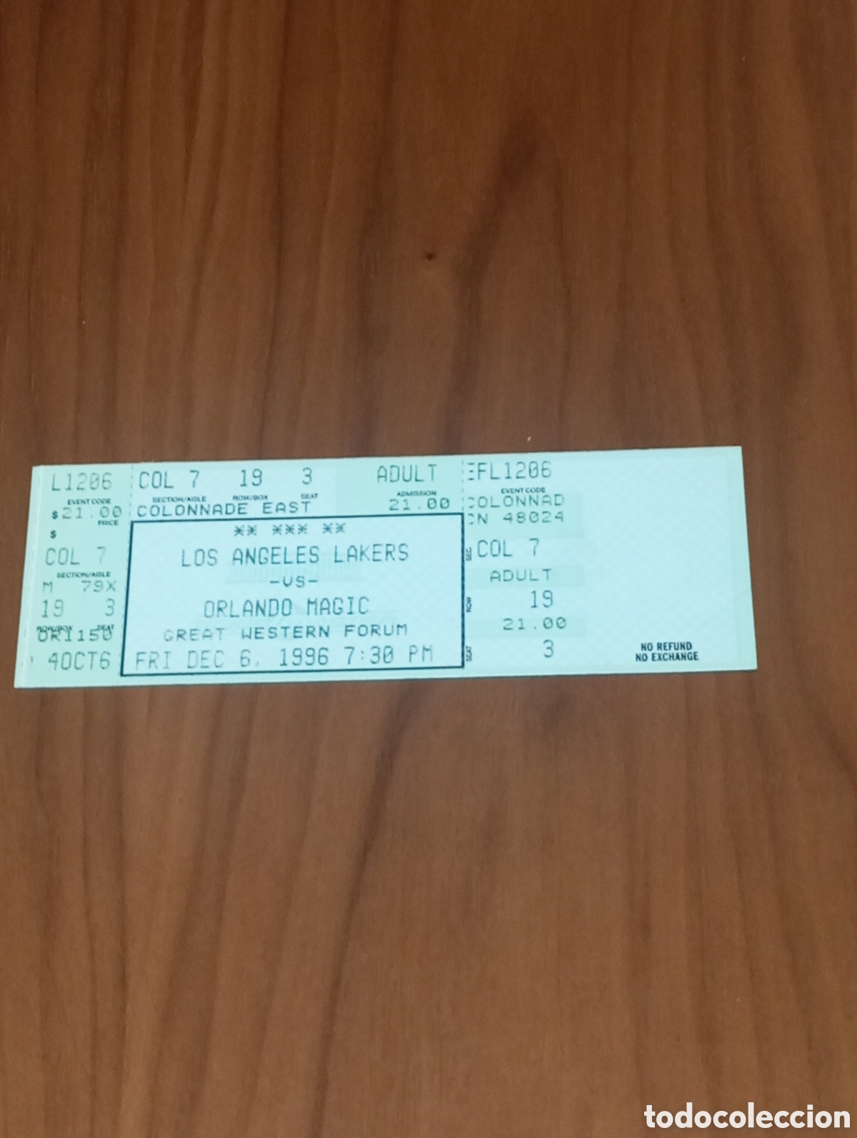 Coleccionismo deportivo: Entrada sin cortar NBA Los &Aacute;ngeles Lakers VS Orlando Magic 1996 Shaquille O'Neal