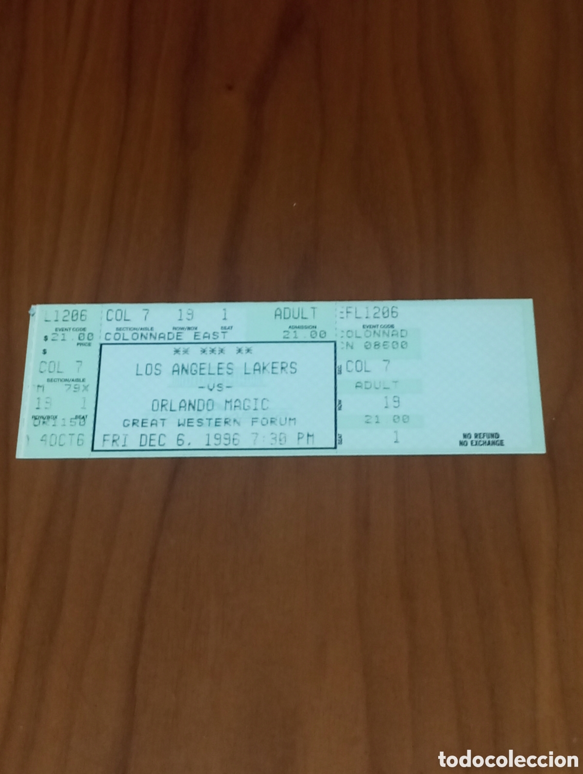 Coleccionismo deportivo: Entrada sin cortar NBA Los &Aacute;ngeles Lakers VS Orlando Magic 1996 Shaquille O'Neal