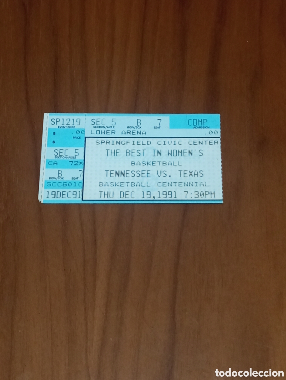 Coleccionismo deportivo: ENTRADA NCAA WOMEN'S BASKETBALL TENNESSEE VS TEXAS 1991