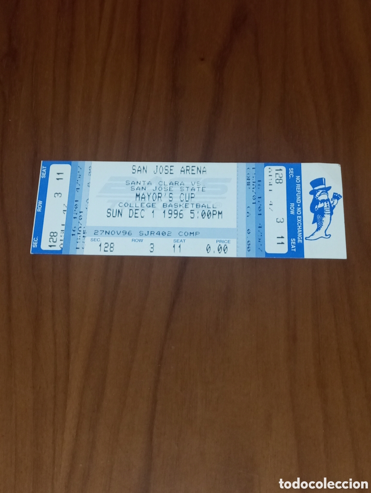 Coleccionismo deportivo: ENTRADA COMPLETA SIN CORTAR BASKETBALL SANTA CLARA VS SAN JOSE STATE MAYOR'S CUP 1996