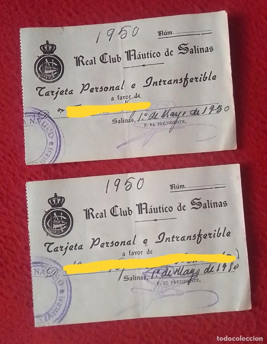 Coleccionismo deportivo: ANTIGUA COLECCI&Oacute;N DE DOS TARJETAS PERSONALES DEL REAL CLUB N&Aacute;UTICO DE SALINAS ASTURIAS, 1950 CARNETS