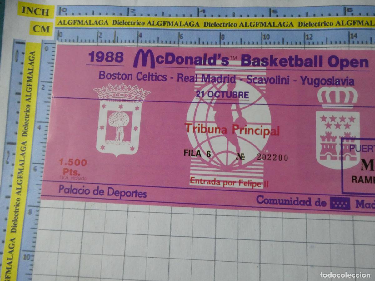 Colecionismo desportivo: ENTRADA T&Iacute;CKET FACS&Iacute;MIL DEPORTES. MCDONALD'S OPEN 1988 BOSTON CELTICS REAL MADRID SCAVOLINI. 259