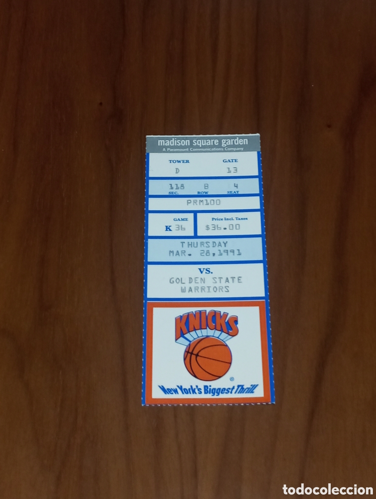 Coleccionismo deportivo: ENTRADA NEW YORK KNICKS VS GOLDEN STATE WARRIORS 1991 PAT EWING CHRIS MULLIN