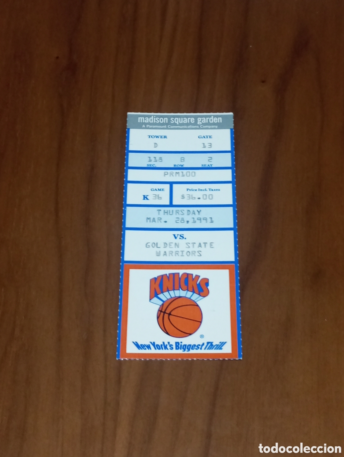 Coleccionismo deportivo: ENTRADA NEW YORK KNICKS VS GOLDEN STATE WARRIORS 1991 PAT EWING CHRIS MULLIN
